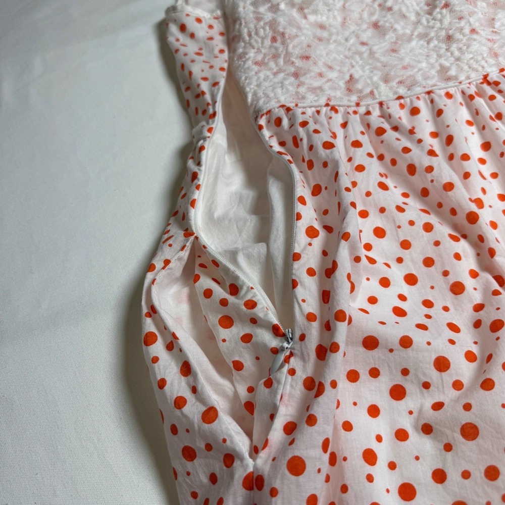 Cato Womens Orange Polka Dot Cotton Dress Lace Back Pintuck Pockets Size 12 - Picture 4 of 9